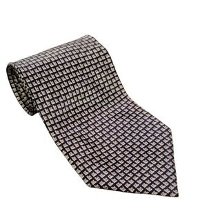 Enrico Bertucci Silk Tie Styled in Italy Geometric Pattern Navy Gold Men's